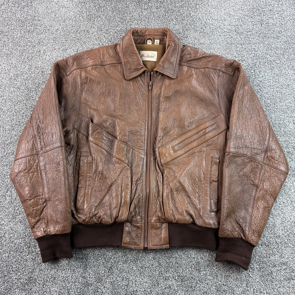 Vintage Adam Spencer Leather Bomber Jacket Mens 38 Brown G-1 Style Flight